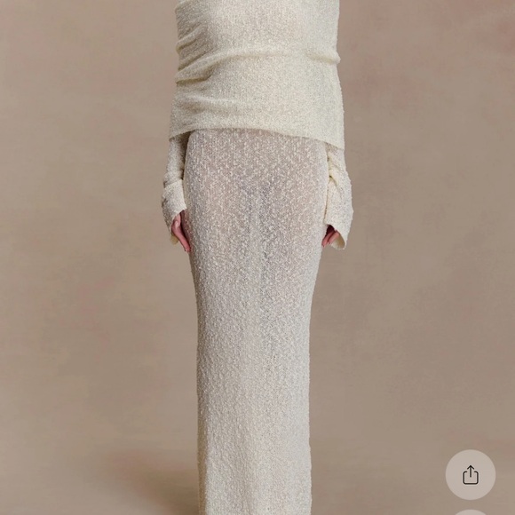 Meshki Marisol off shoulder boucle maxi dress in ivory - Picture 3 of 6